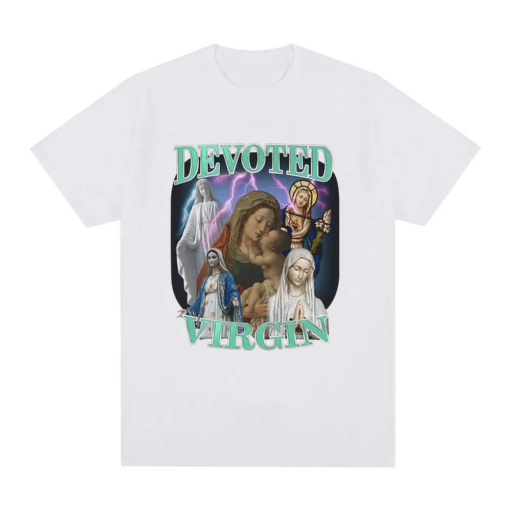 Devoted Virgin Meme Graphic T-shirt Men Fashion Vintage Short Sleeve T-shirts 100% Cotton Casual Oversized Tee Shirt Tops Unisex