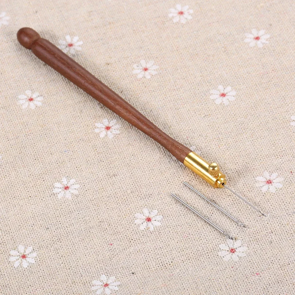 

Embroidery Needle Tambour Crochet Hook Luneville Hook Handle with 3 Needles Set S Couture Luneville Glitter Bead Embroidery Tool