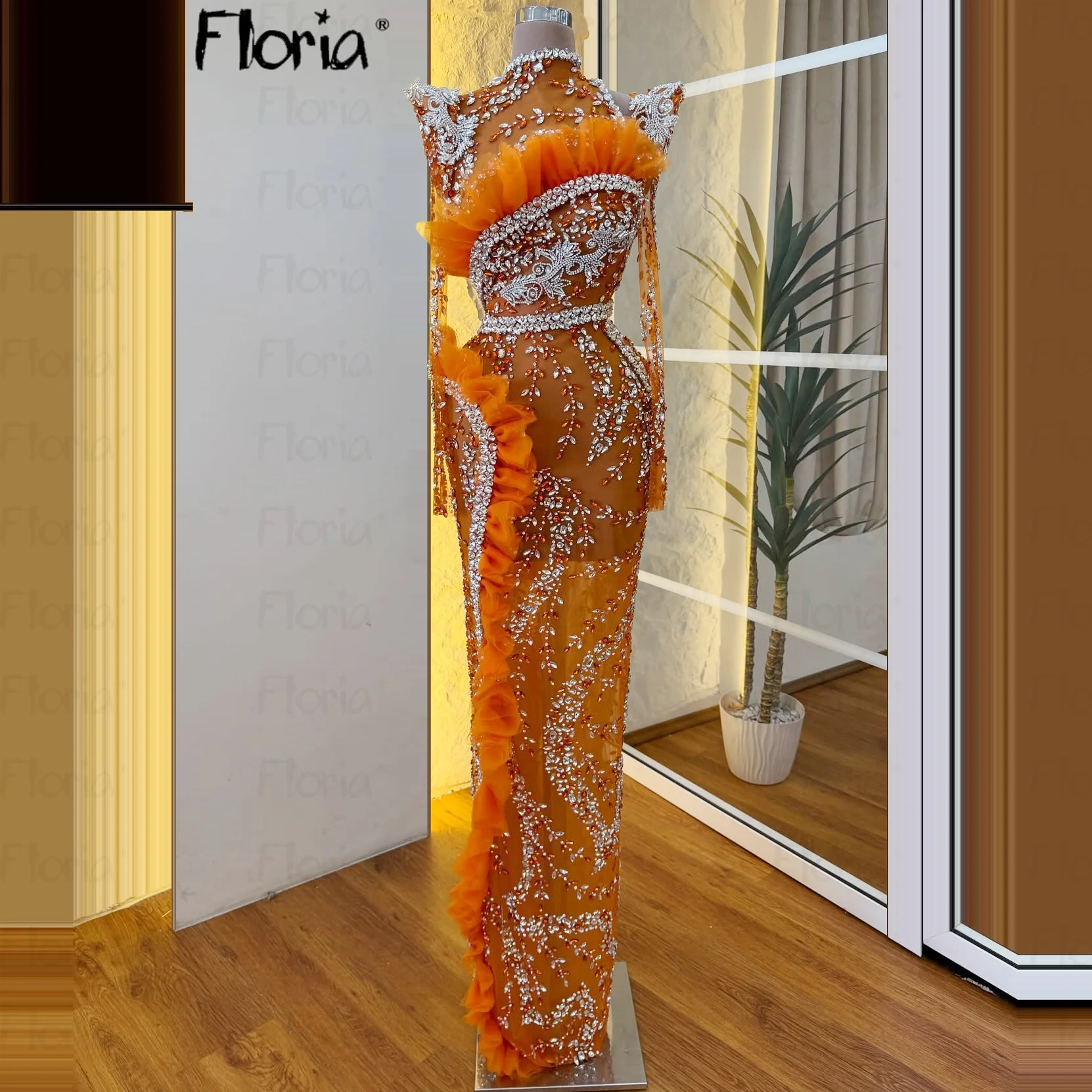 

Customized Muslim Long Sleeve Prom Dress Aso Ebi Orange Middle East Wedding Guest Gowns For Black Girls Formal Evening Dresses