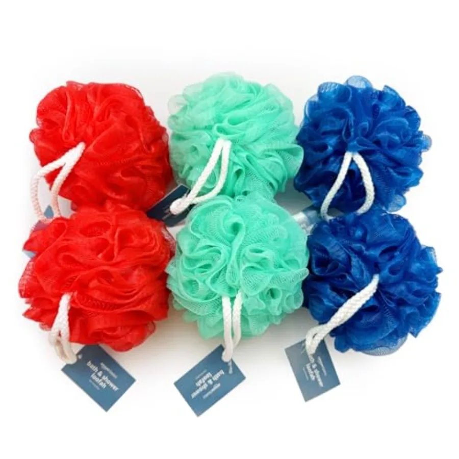 ชุดใยบวบอาบน้ำหลากสีสำหรับขัดผิวอย่างอ่อนโยนและทำความสะอาด แพ็ค 6 ชิ้น สำหรับใช้ในห้องน้ำทุกวัน เหมาะสำหรับผิว