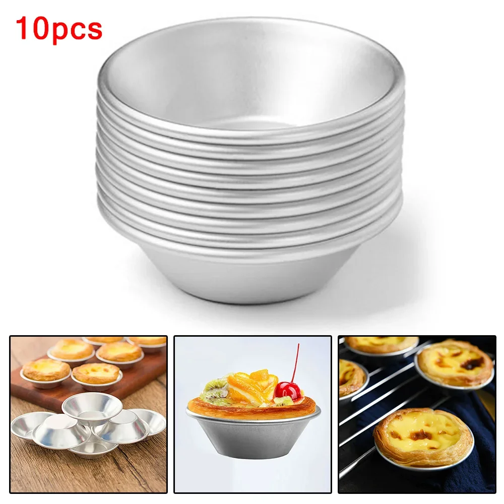 

10Pcs Reusable Aluminum Alloy Egg Tart Mold Baking Accessories Cookie Pudding Mould Mooncake Mold Baking Tools