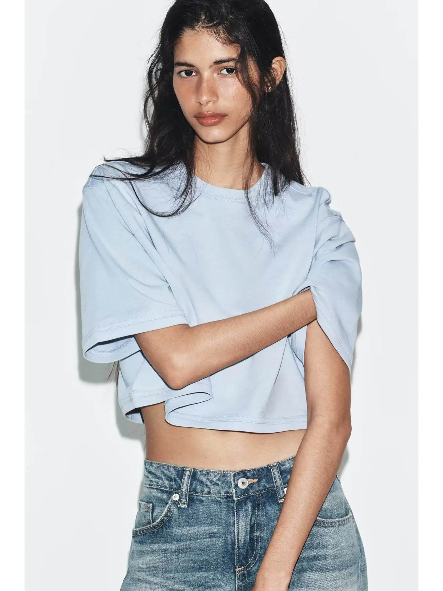 

New Summer Women's T-shirt Simple Commute Short Sleeve round Neck Loose Short Length Multi-color Selection 3253335