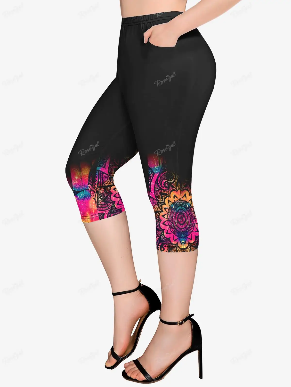 Plus Size pasujący zestaw Tie Dye brokat z wzorem Paisley t-shirt lub kieszenie legginsy Capri damski Top graficzny spodnie obcisłe XS-6X