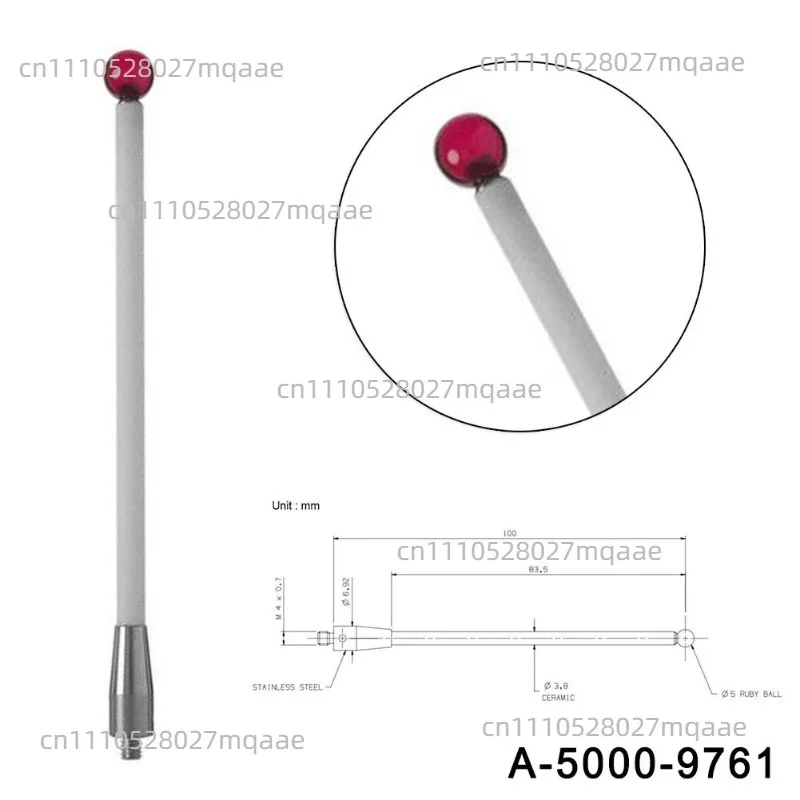 CMM Touch Probe Stylus M4 Ceramic Stem 5mm Ball Tips 100mm Long A-5000-9761 Detection Device Jewel Ball Tip Stylus CNC LatheTool