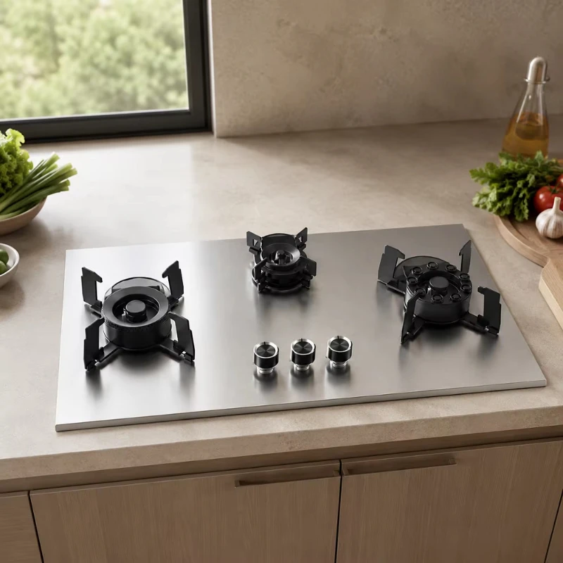 New clamshell type three-port gas stove, durable and fast heating, multi-functional kitchen gas stove supplier