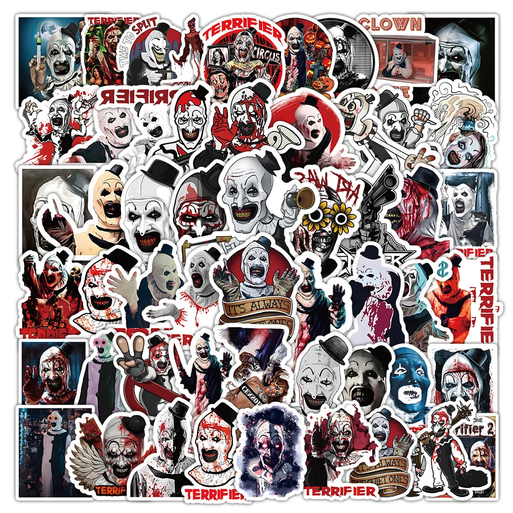 10/30/50pcs Horror Clown Terrifier Stickers Hardcore Movie Decals Laptop Skateboard Motorcycle Phone Waterproof Sticker Kids Toy