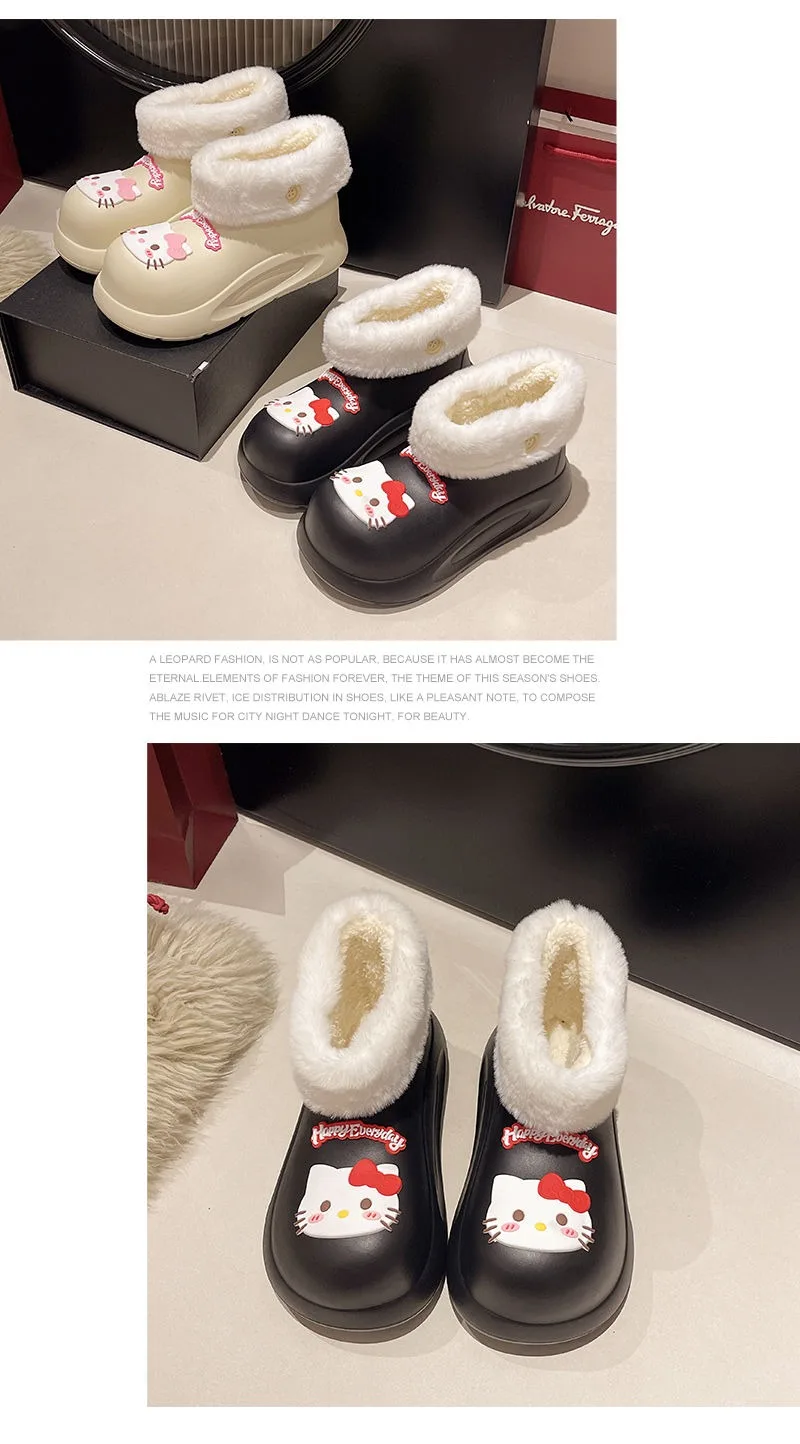 Dolce Hello Kitty Anime Kawaii Sanrio Stivali da pioggia corti Inverno Nuovo carino staccabile con suola morbida Stivali da neve caldi Scarpe Regali