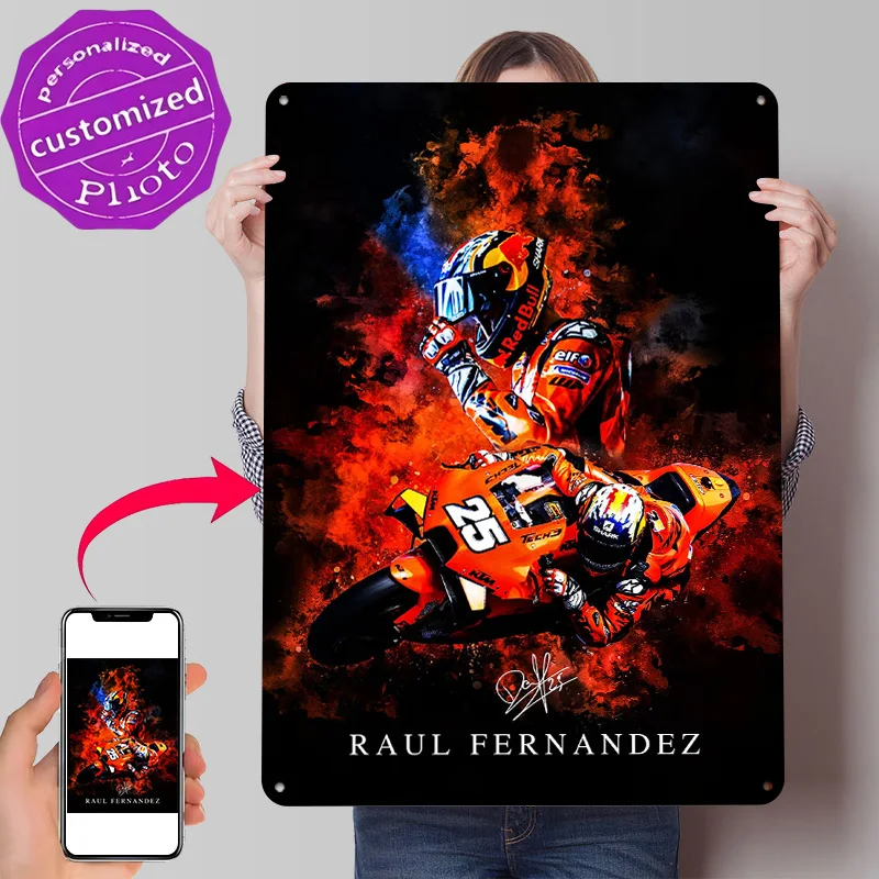 Raul Fernandez Motorcycle Racing Personalized 3D Textured Metal Poster Wall Art Vintage Tin Signs for Room Decoration House Home