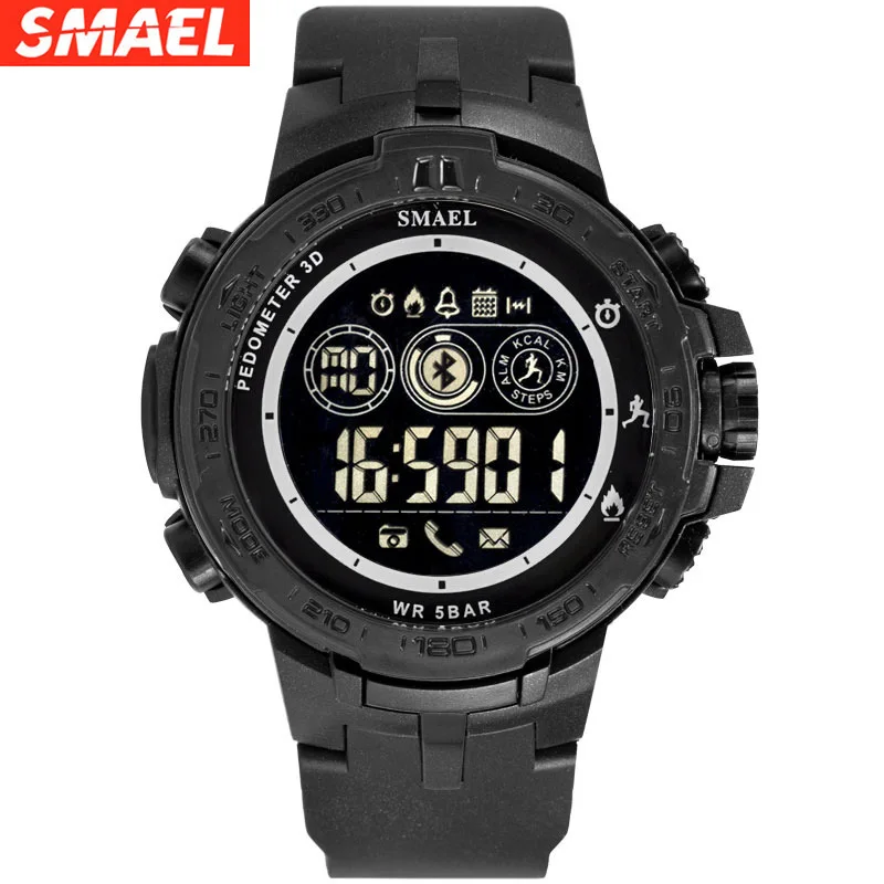 Smael smael Jam Tangan Digital นาฬิกากีฬาผู้ชายอิเล็กทรอนิกส์บลูทูธกันน้ำ50เมตร8012