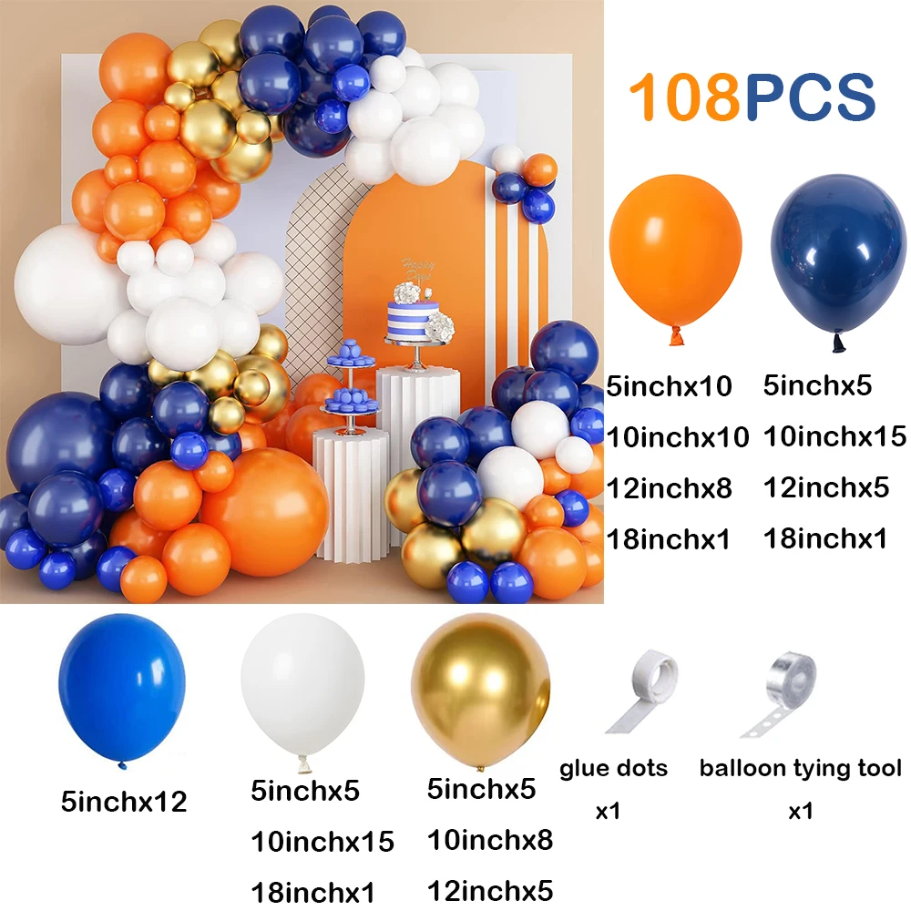 108Pcs Orange Navy Royal Blue Balloons Garland Kit Metallic Ballon Arch Decoration Wedding Baby Shower Birthday Party Air Globos