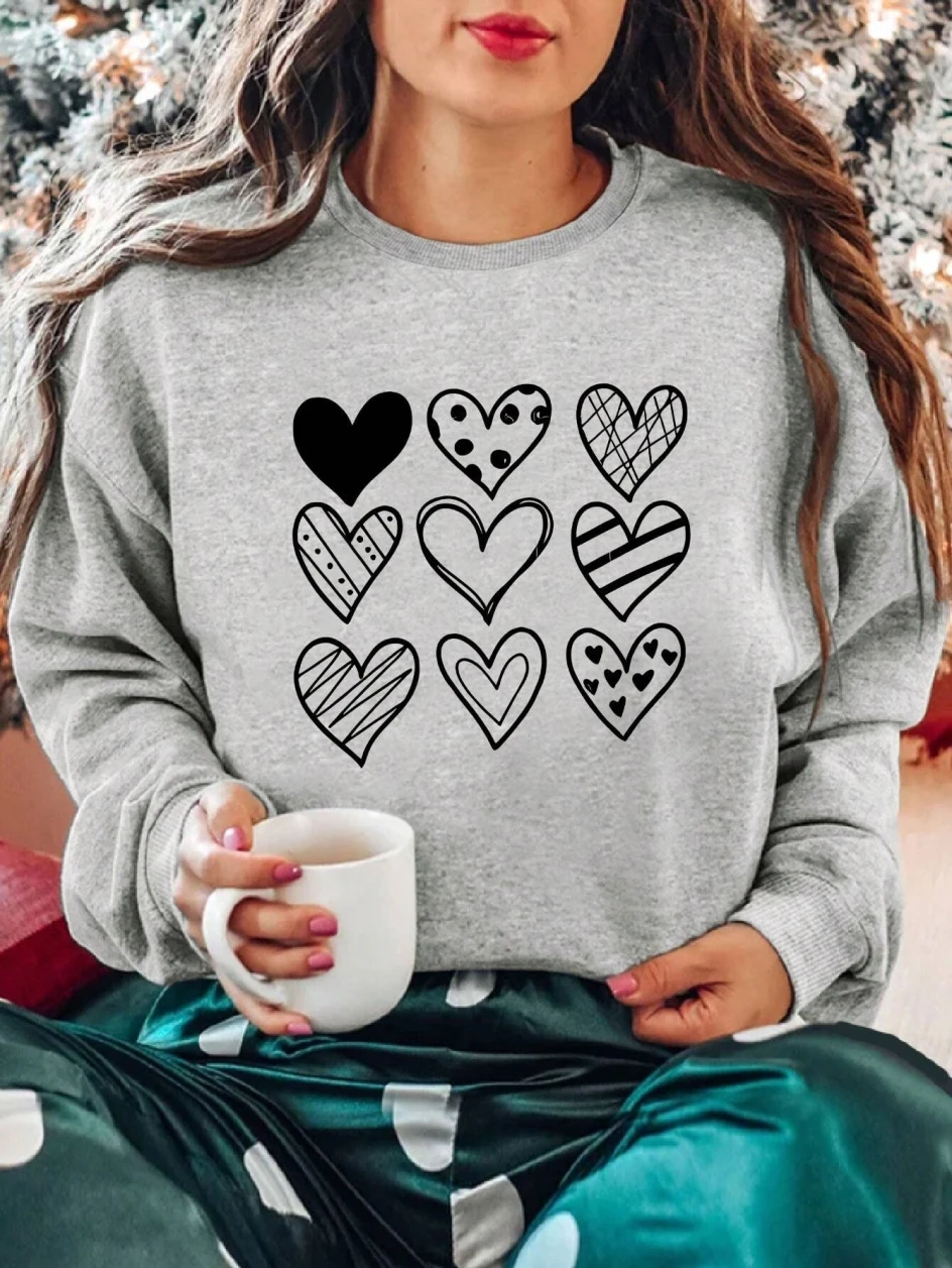 Simple Lines Heart Drawing Printing Women Hoodies Harajuku Oversize Hoody Fashion Loose Clothing Comfortable Sweatshirt Female