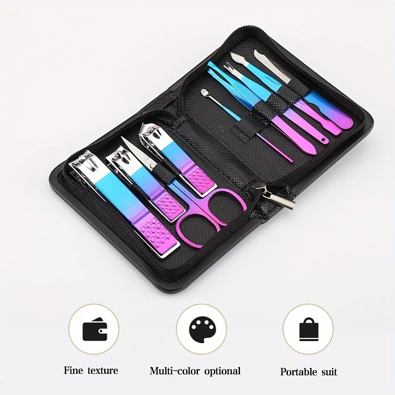 Kit de manucure et pédicure professionnel en acier inoxydable, soin des ongles de précision avec étui de voyage, coupe-ongles et ciseaux, ensemble de 9 à 18 pièces