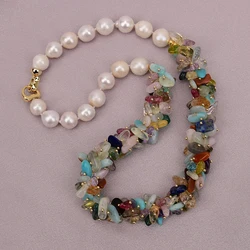 G-G Big White Keshi Pearl Natural Mix Gems Stone Chokers Necklace 19''