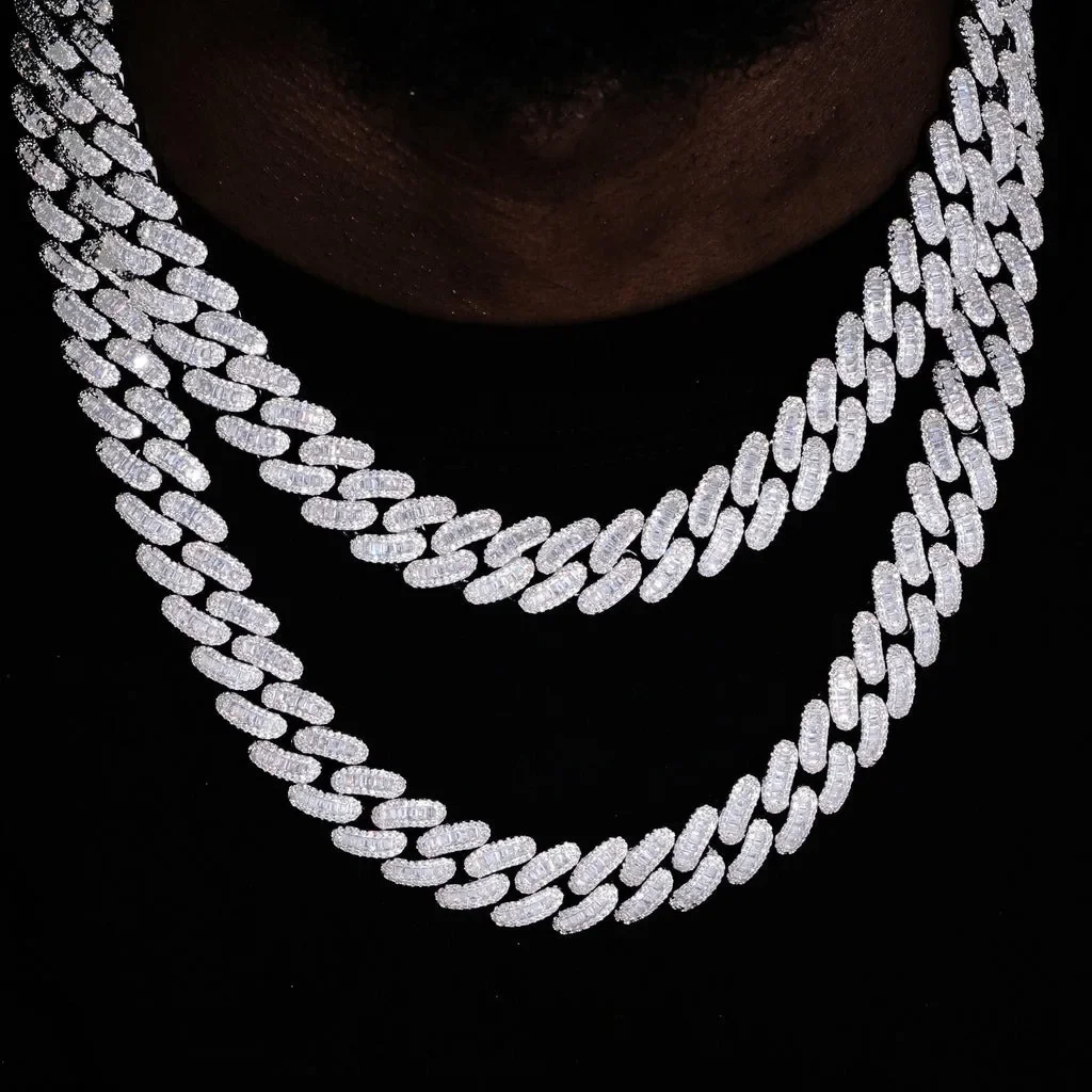 15mm Zircon Cuban Link Chain Iced Out In Hand-Set Simulated Diamond Stones Bling Miami CZ Necklace Gift for Her/Him