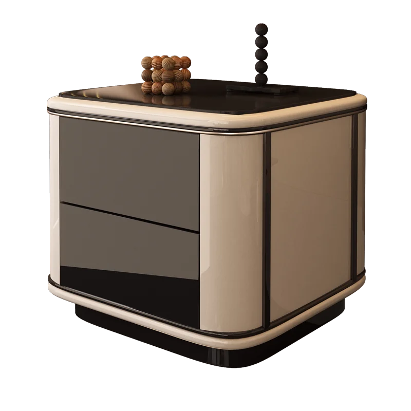 

Sofa side cabinet square side few living room black glass table Italian simple storage tea cabinet large corner few