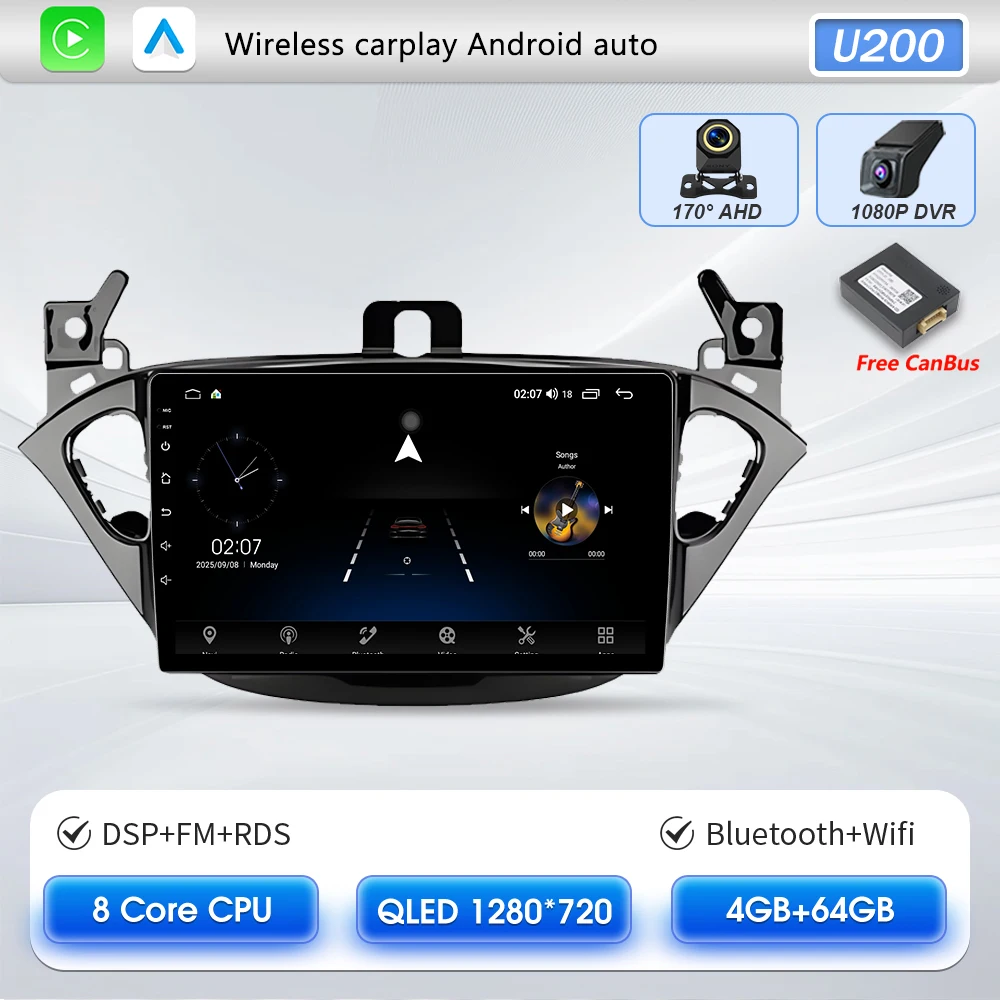 Carplay 2 Din Android 16 autoradio audio multimedia voor Opel Corsa E 2014 2015 - 2019 GPS navigatie autostereo monitor BT WIFI
