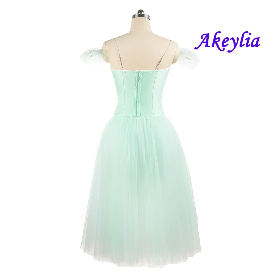 Błękitna romantyczna sukienka baletowa dla dziewczynek bez dekoracji profesjonalna sukienka tutu wróżka występ kostiumy baletowe zielony JN9128