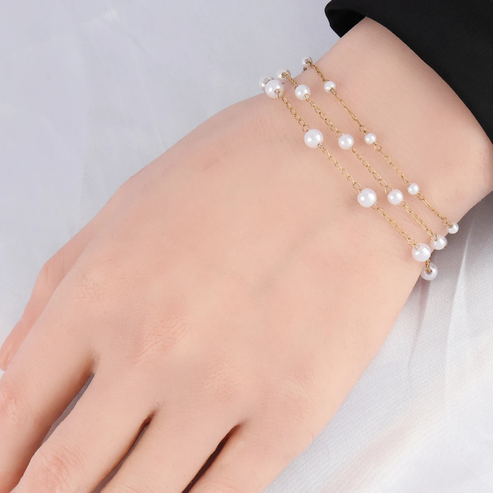 316L Stainless Steel White Pearl Bracelet For Women Fashion  Simple Pearl Beads Chain Bracelets Jewelry Gift