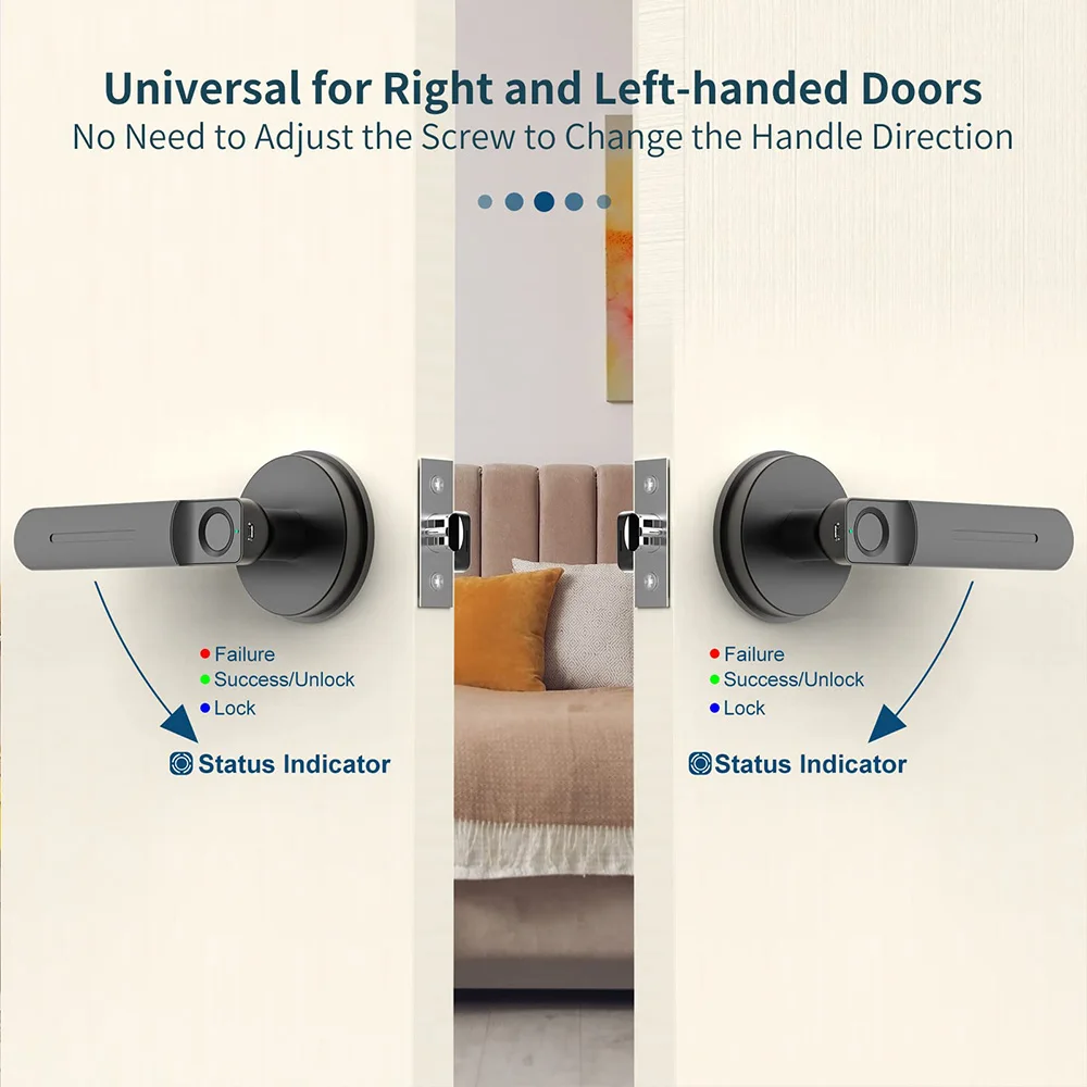 Smart Fingerprint Door Lock Keyless Entry Lock with Handle Biometric Lock Room for Home Storage Bedroom Office Private Spaces