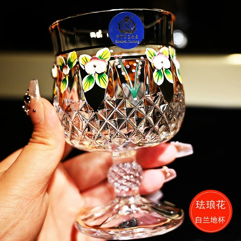 European-style Craft Crystal Glass Enamel Flower Gold-painted High-end Brandy Snifters Red Wine Cups Home Bar Dinkware Stools