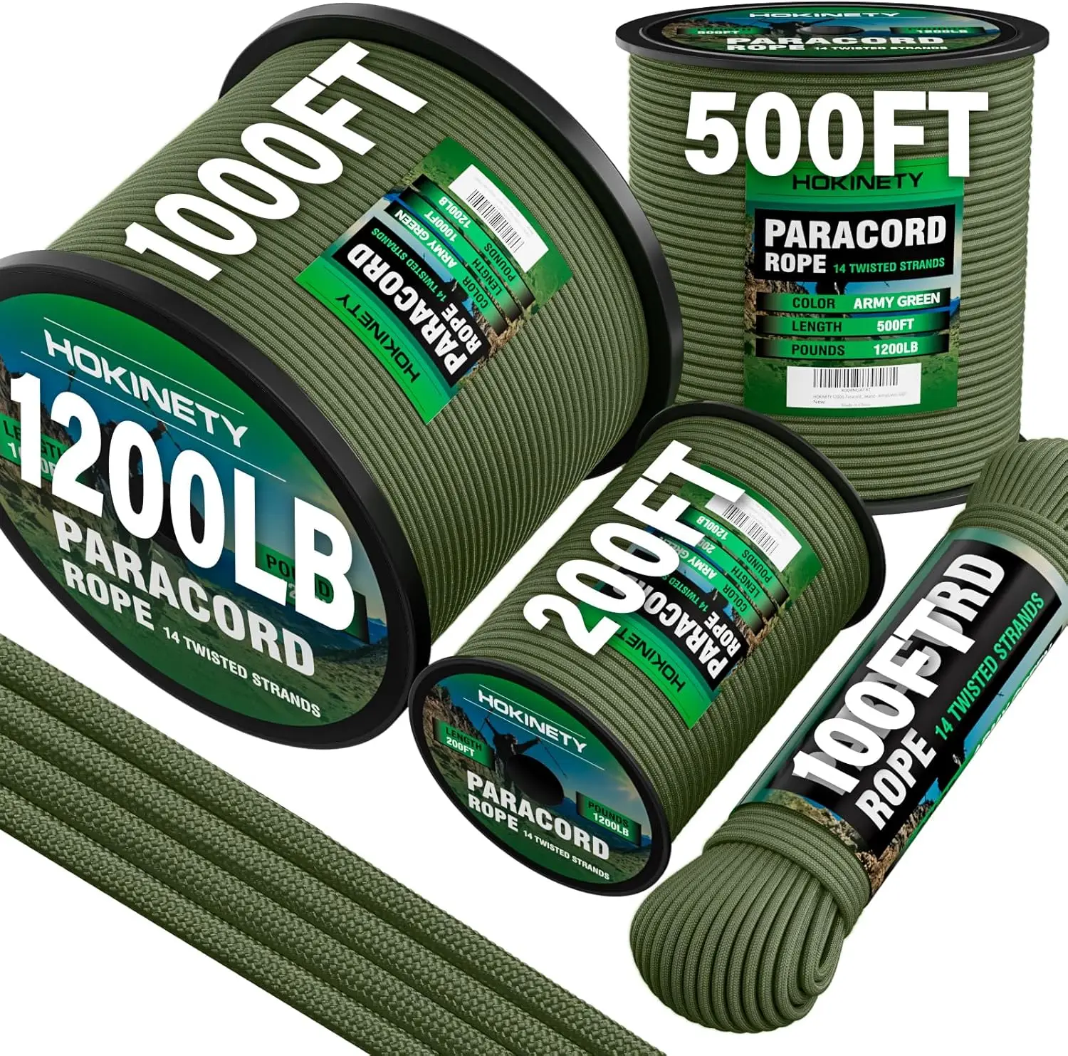 1200LBS Paracord 4,4mm 14-Strang Nylonseil-Spule für Camping, Überleben, DIY, 100FT Armeegrün