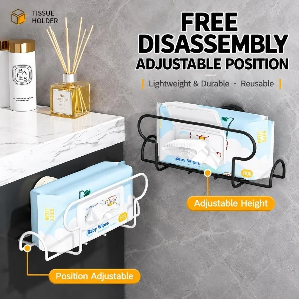 Rust Resistant Tissue Holder No Drill Installation Strong Suction Cup Wet Wipe Storage Rack Iron Construction Drainage