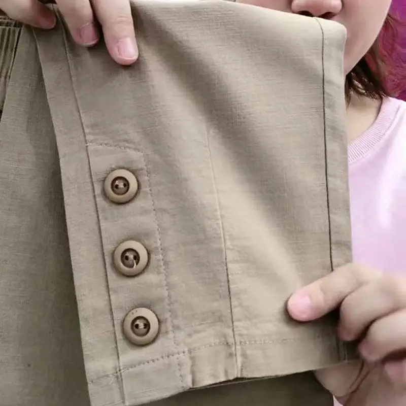 Cotton Linen Women's Straight Leg Nine Point Loose Casual Thin Slimming Harem Pants Spring Summer New Style High Waist Pocket