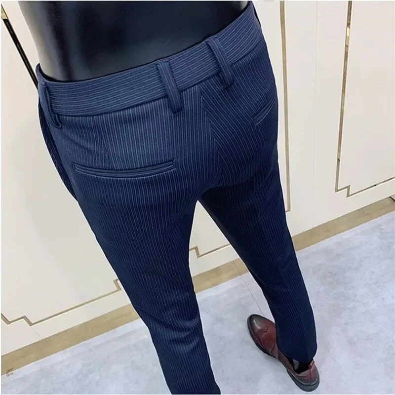 Men Striped Suit Pants Slim Fit 2024 Spring New Dress Pants Men Office Party Trousers Business Casual Formal Pants Men Clothing