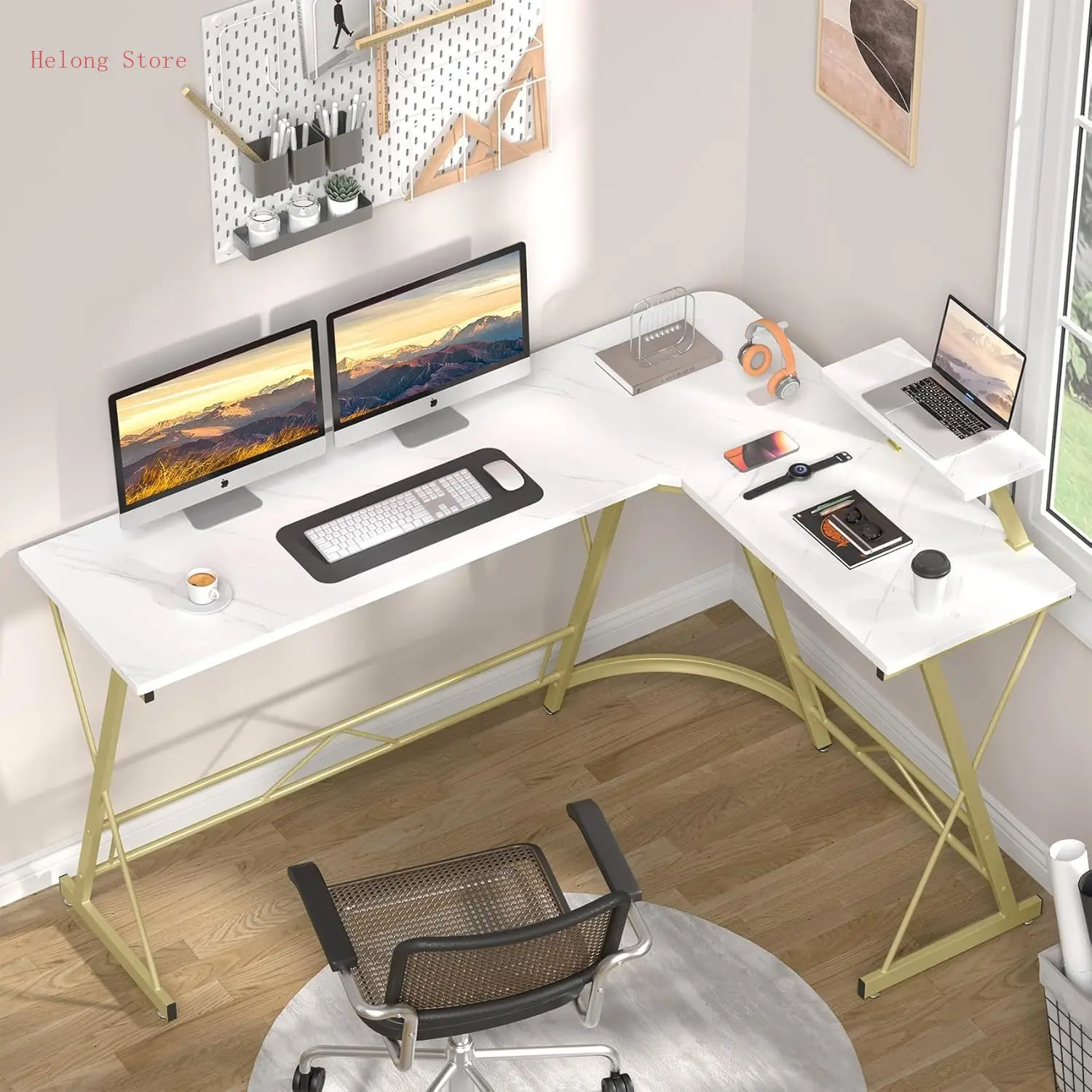 63" L Shaped Gaming Desk, Corner Computer Desk, Home Office Writing Desk with Sturdy Monitor Shelf, Spacious L Shaped Desk