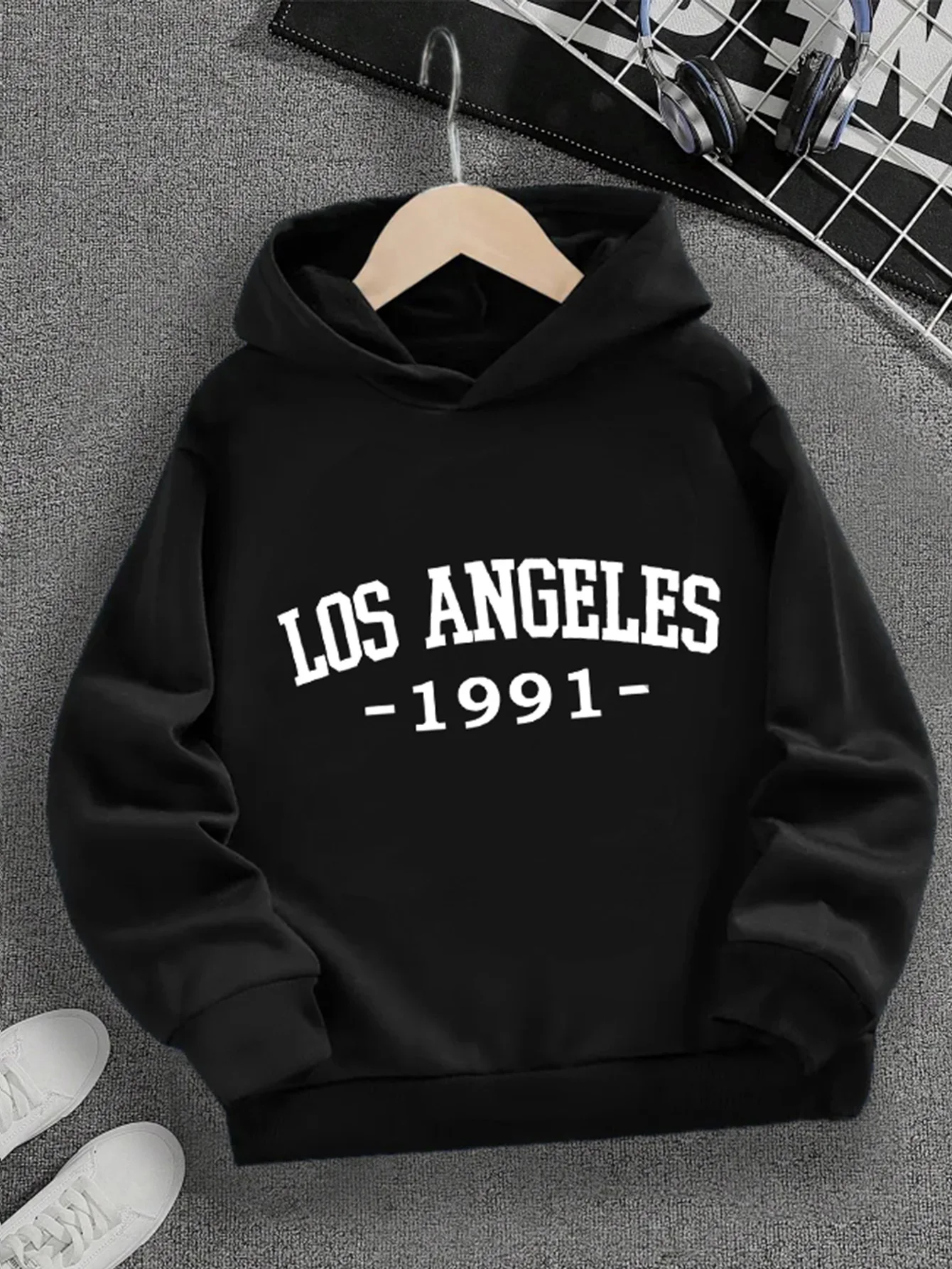 

Los Angeles 1991 Letter-Printed Children's Hooded Sweatshirt,Comfortable And Casual, Perfect For All Occasions,Ideal Gift Choice