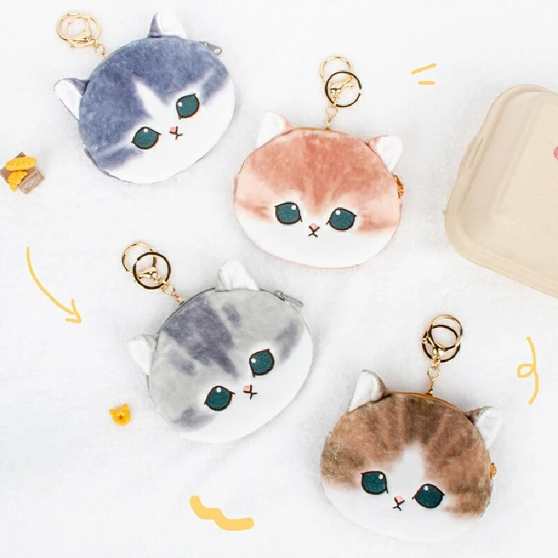 Genuine Mofusand Face Shaped Coin Purse Shark Cat Bag Hanging Accessories Keychain Plush Toy Cartoon Bag Girls' Gift