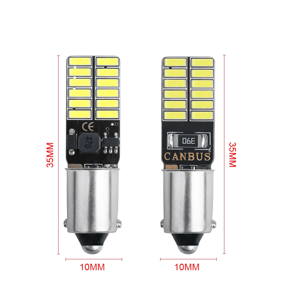 10×BA9S LED BULB 4014 24SMD Wedge Light Dome Lamp reading light License Plate Light Reverse Lamp Brake Taillight 12v 6000k white