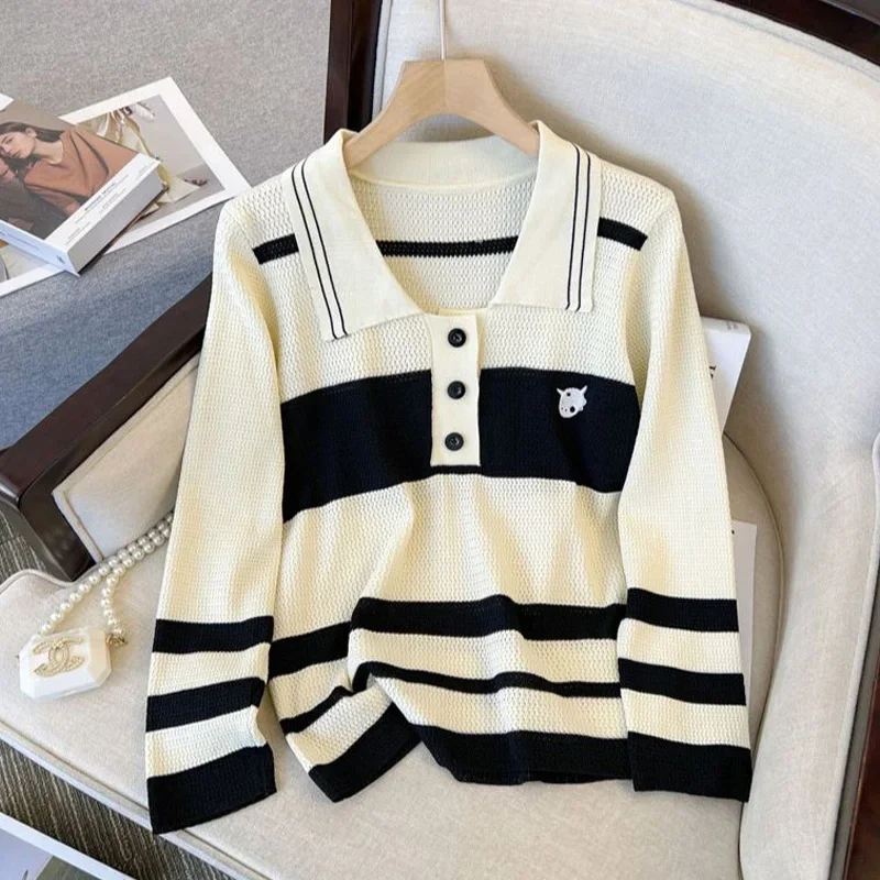 

Korean Style Polo Collar Women Sweater Female Long Sleeve Top Casual Pullover Knitted Sweaters Fall Clothes Sueter Feminino 4XL