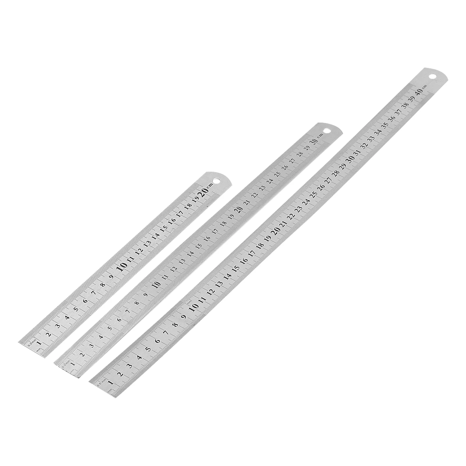 

3Pcs Stainless Steel Ruler 20cm 30cm 40cm Double Side Measuring Mark Easy Storage Hole Office School Engineering