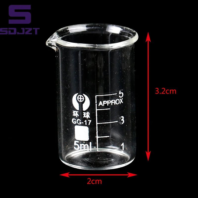 Nuovo bicchiere trasparente da laboratorio chimico con capacità di 5 pezzi da 5ml