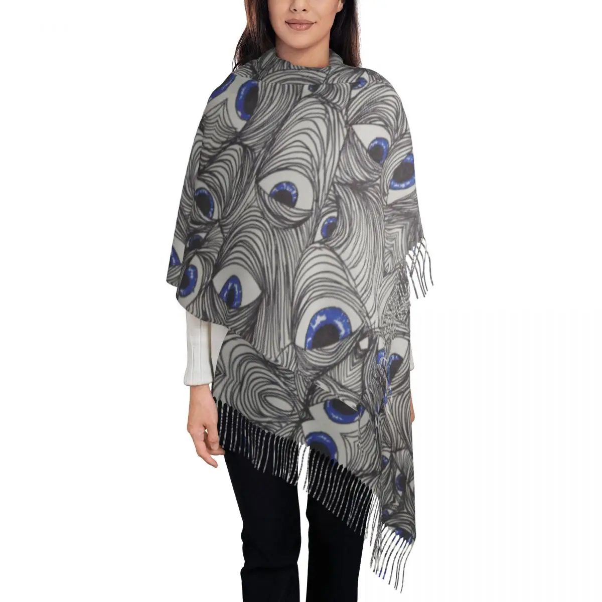 Wonder Eye Scarf Haunted Wood Mansion Warm Soft Shawl Wrap with Tassel Female Luxury 2024 Headwear Scarves Autumn Custom Bandana