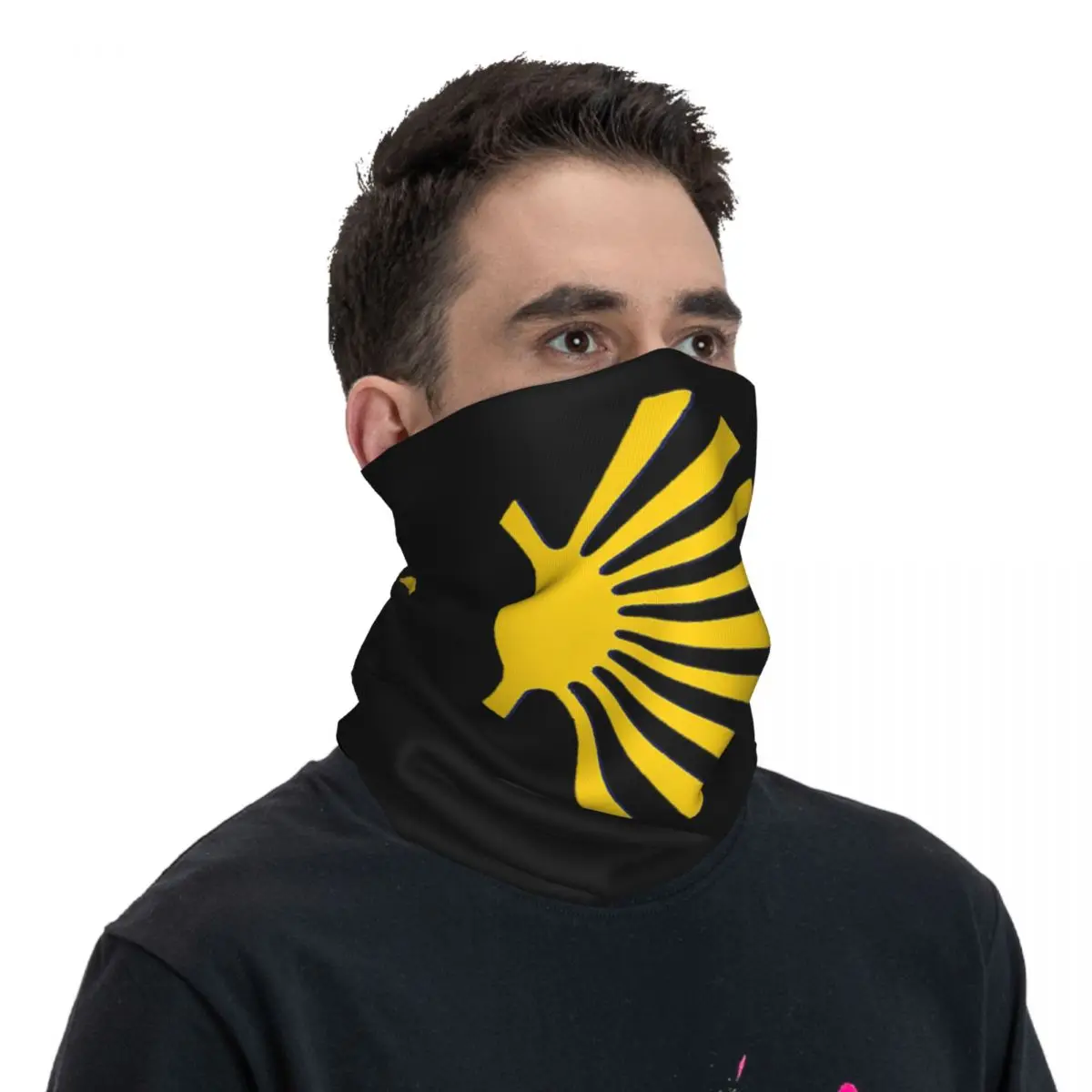 Lenço impresso para homens e mulheres, polainas de pescoço, lenço de envoltório, bandana de ciclismo, grande concha amarela, símbolo Camino De Santiago