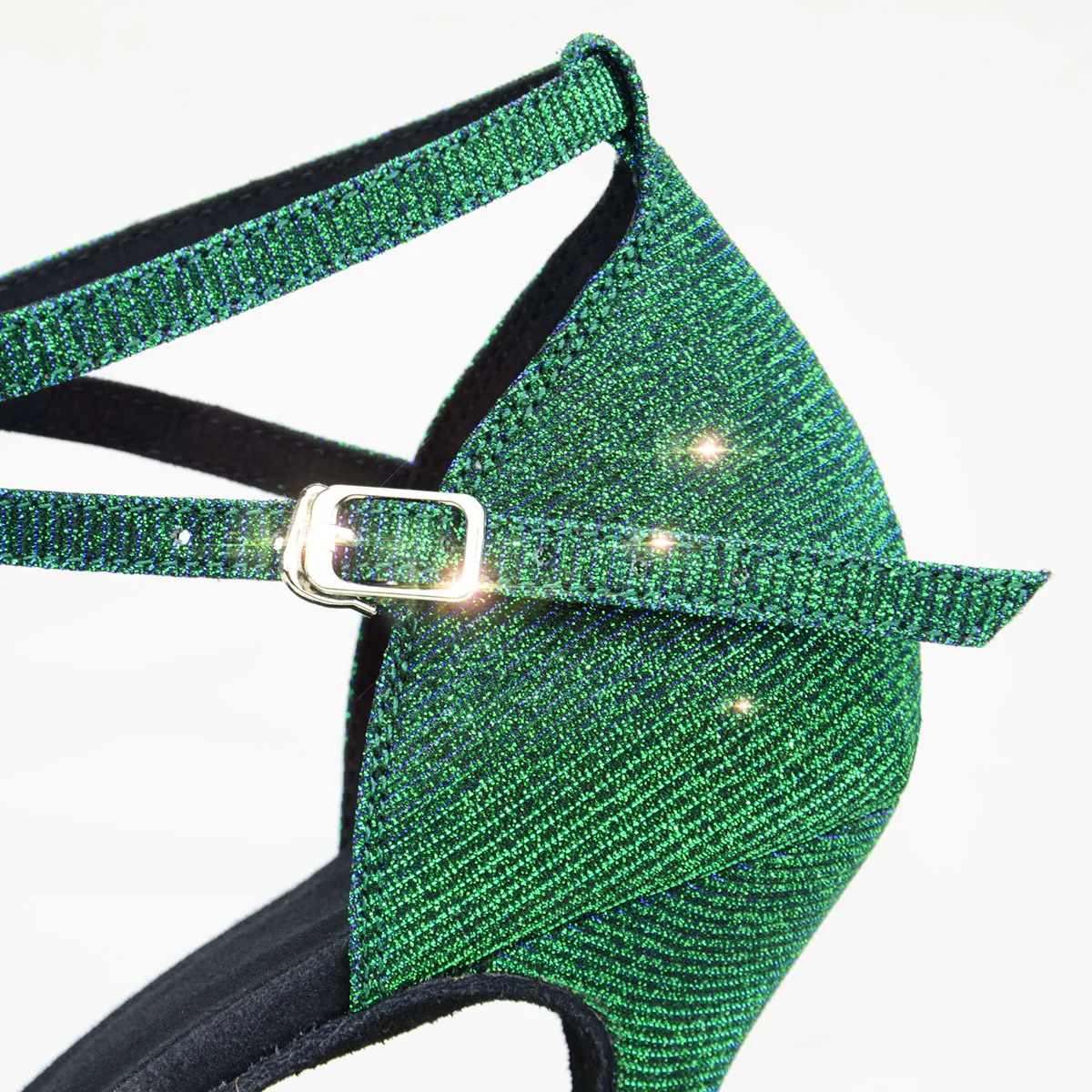 Venus Lure Customized Green Sequin Glitter Salsa Dance Shoes Sandals Thin Heel 7.5CM Suede Soft Sole