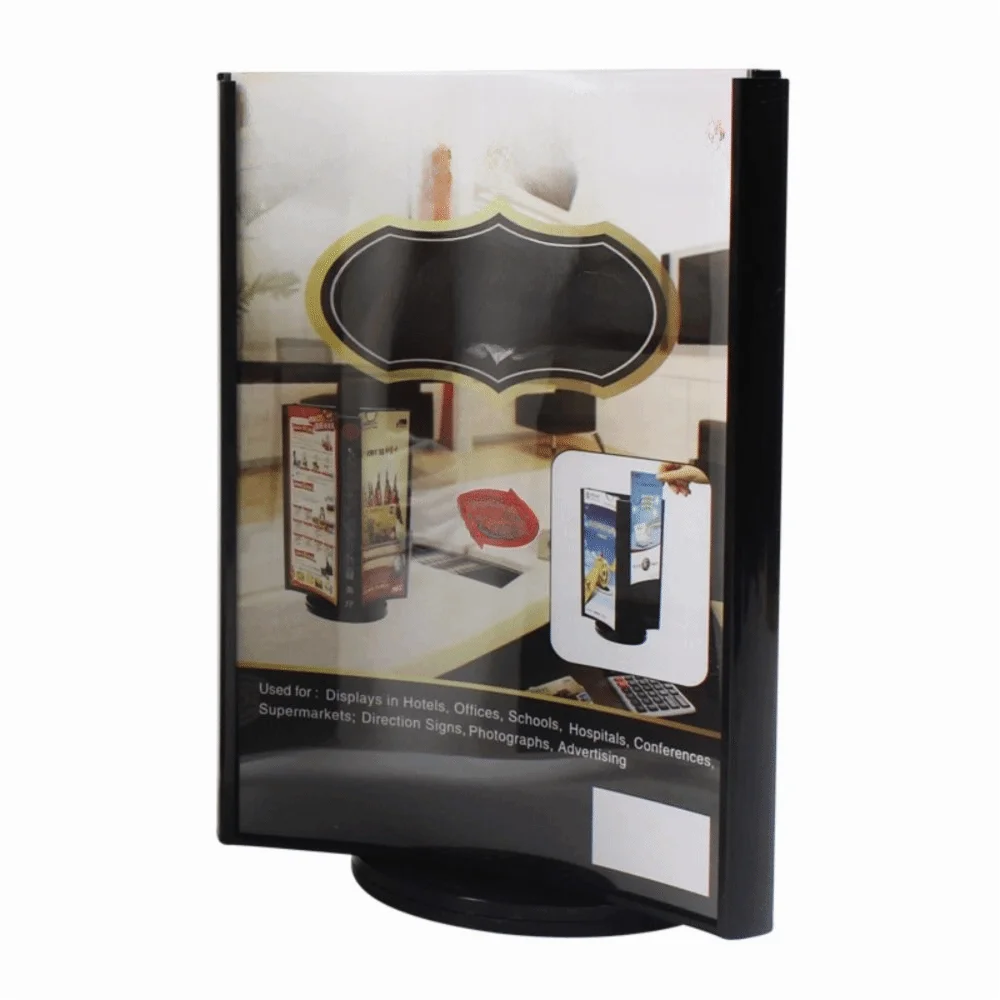 Scheda da tavolo girevole in acrilico a tre lati Porta cartello per menu trasparente A4/A5 Espositore per menu con superficie ad arco facile da montare