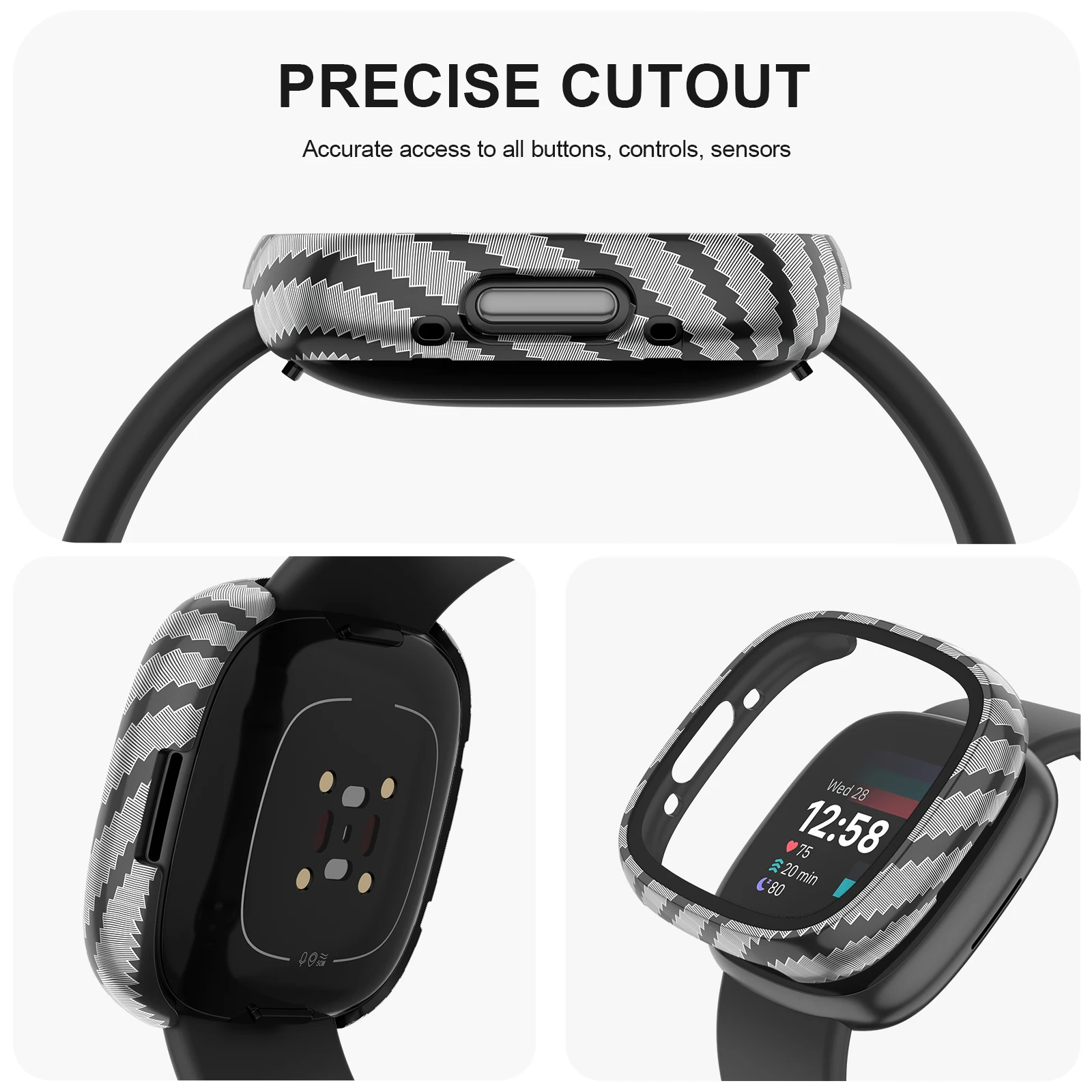 Sarung PC pelindung layar temper, untuk Fitbit Versa 4/Sense 2 penutup seluruh sisi Bumper penutup penuh untuk Versa 4/sense 2