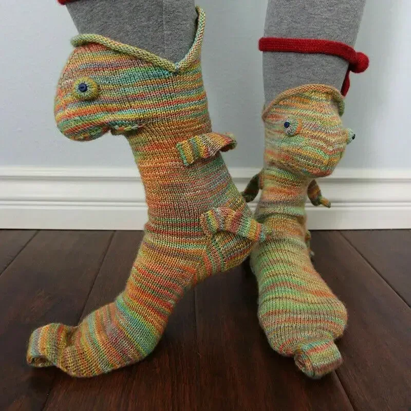 Chameleon Knit Crocodile Socks Funky Christmas Alligator Whimsical Knitting Cute Fish Socks Animal Shark Socks Winter