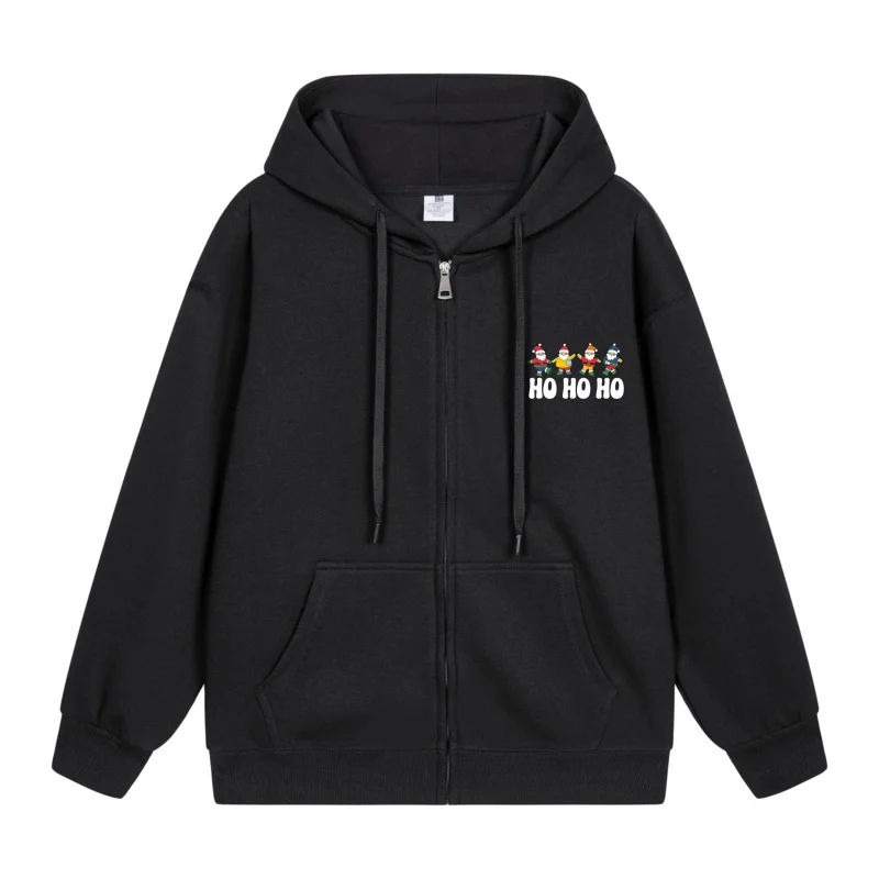 

Men's Zip-Up Hoodie Black Hoodie Black Hoodie With Colorful Santa Pattern And Ho Ho Ho Christmas in 2025 Festive Print