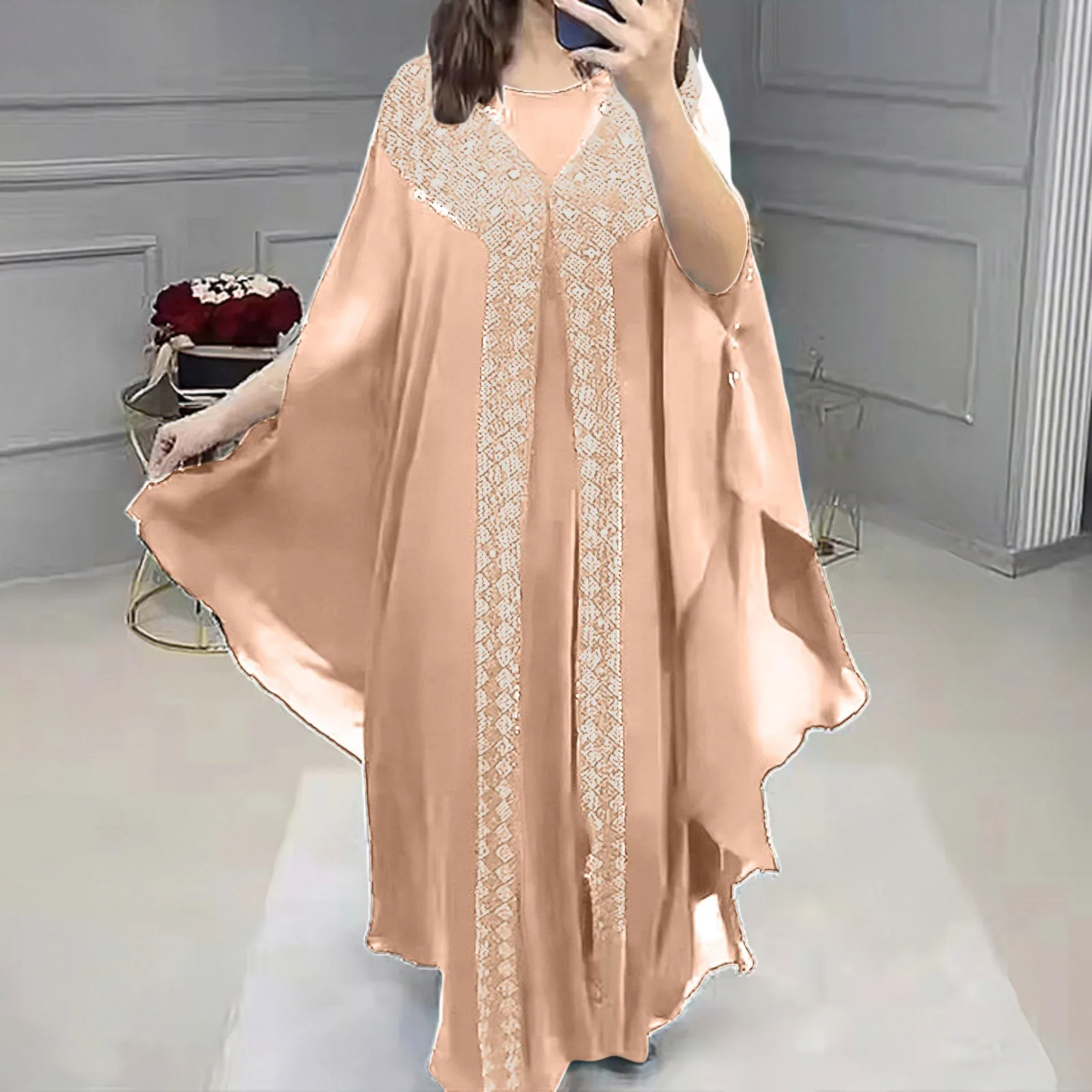 

2024 New Muslim Robes Ladies Abaya African Dresses for Women 2 Piece Chiffon Pearl Long Maxi Dress Traditional Clothing Vintage