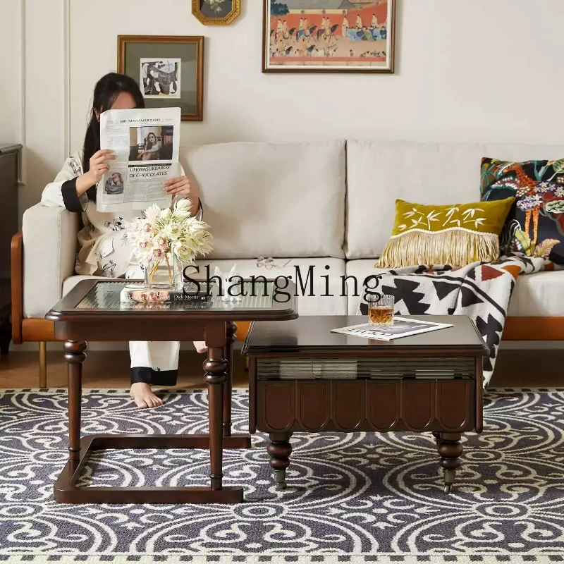 

SM mobile household small coffee table retro solid wood folding coffee table set is suitable for small living room