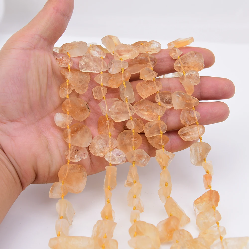 APDGG Natural Yellow Topaz Citrine Rough Nugget Gems Stone Freedom Loose Beads 16'' Strand For Necklace Jewelry Making DIY