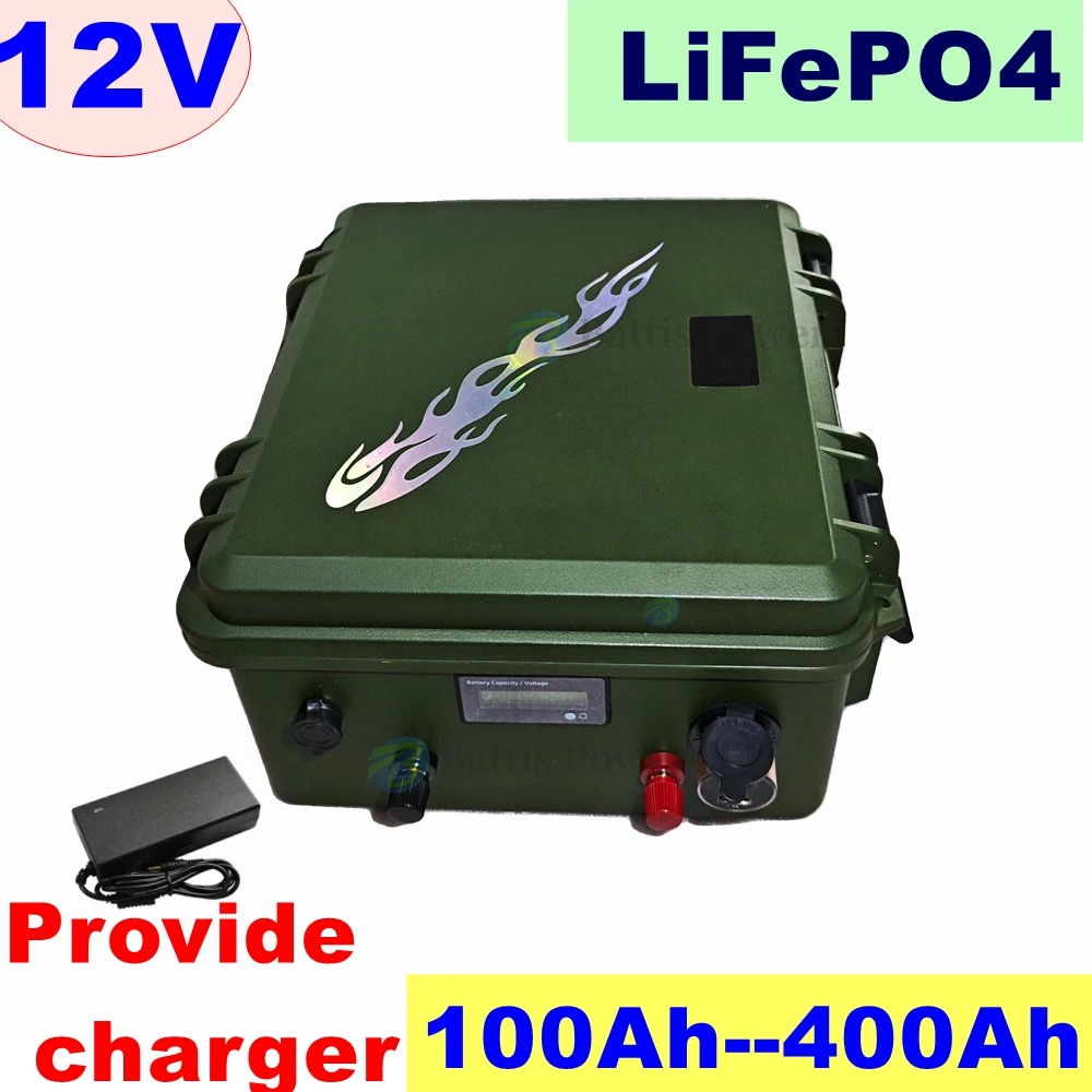 

LRKK LiFePO4 12V 100AH 120Ah 150Ah 180Ah 200Ah 250Ah 300Ah 400Ah Lithium Battery for 1000W Trolling Motor Solar Panel Outdoor RV