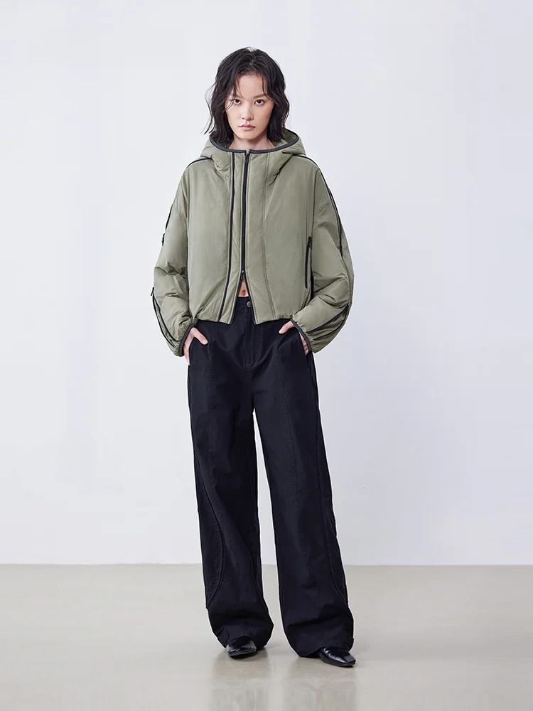 

Теплая хлопковая куртка на молнии с капюшоном для женщин, зимняя новинка, контрастные цвета, Puffin XMOOM2025, для повседневной носки, простой стиль, полиэстер F...