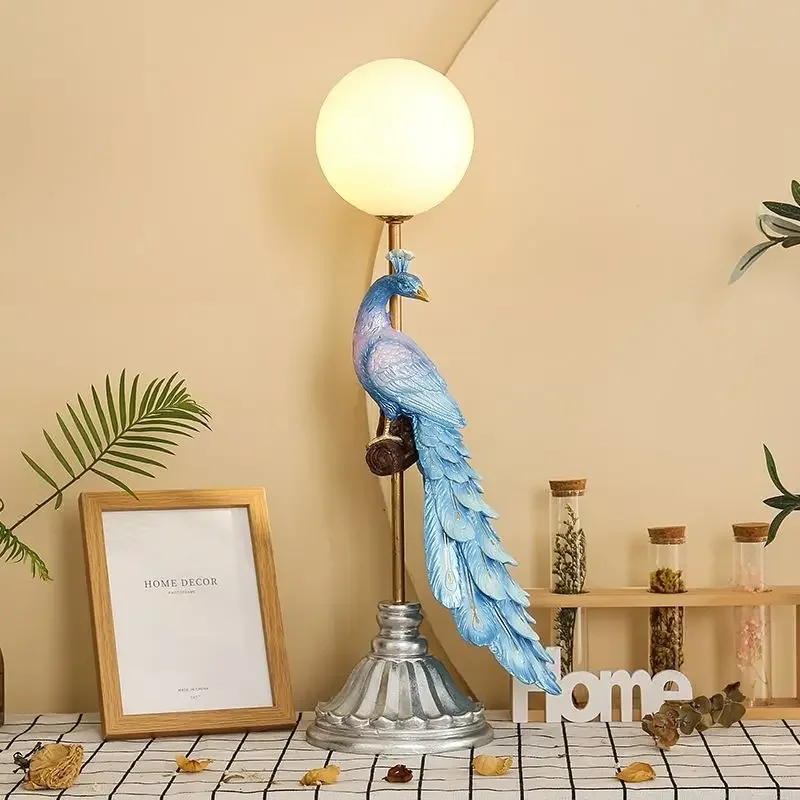 High end luminous modern style peacock table lamp, living room bedroom personalized floor lamp