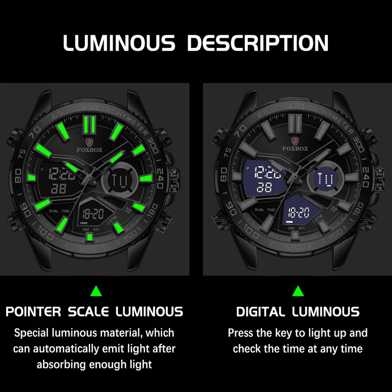 Luxury Brand FOXBOX nuovo orologio da polso da uomo orologi sportivi digitali militari per uomo cinturino in acciaio orologio al quarzo maschile Relogio Masculino