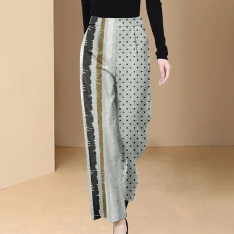 2023 New Polka Dot Print Slimming Casual Pants Women's Ele Long Pants Drapey High Waist Wide Leg Trousers